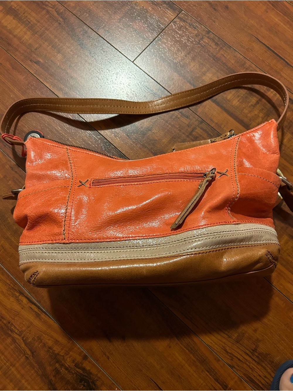 Leather Shoulder Bag with Tan Trim